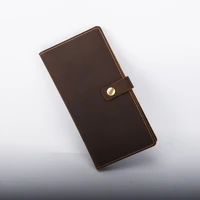mens long leather wallet crazy horse leather handbag vintage business multi card position head cover leather cell phone bag