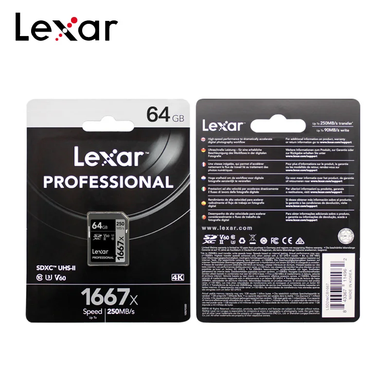 Lexar sd-карта 128GB 1667x250 MB/s SDXC U3 64GB карта памяти 256GB флэш-накопитель для камеры |
