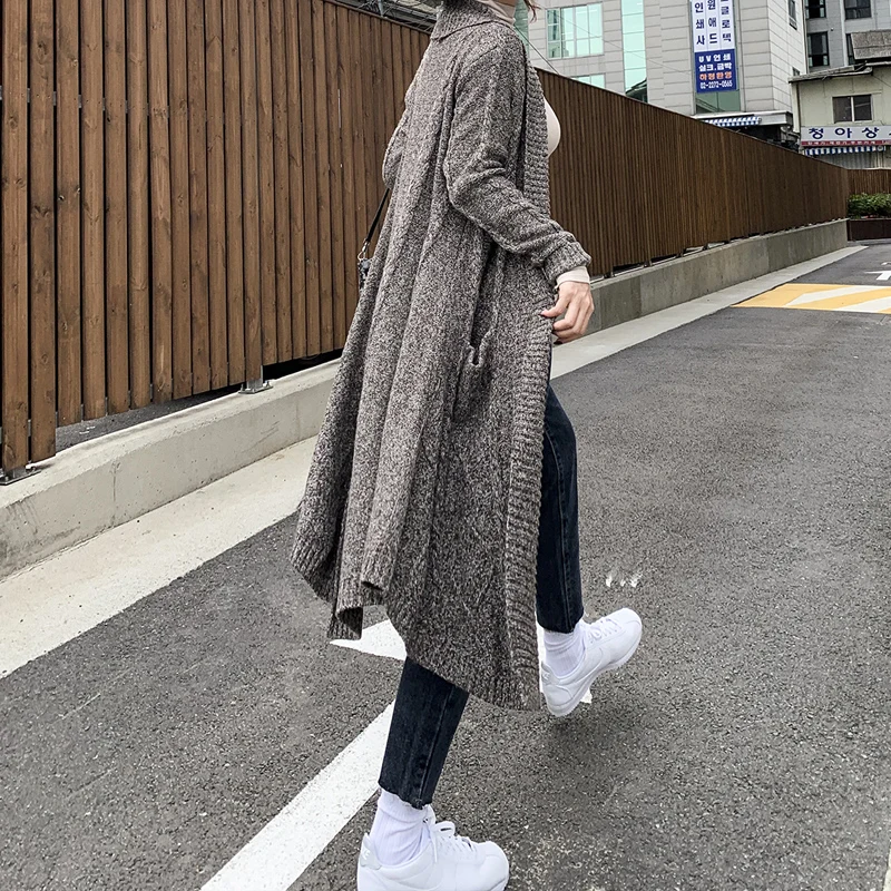 

2019 New Autumn Winter Recommended Practical Variegated Wool Twist Pattern Loose Long Knit Coat Winter Clothes Women Trench
