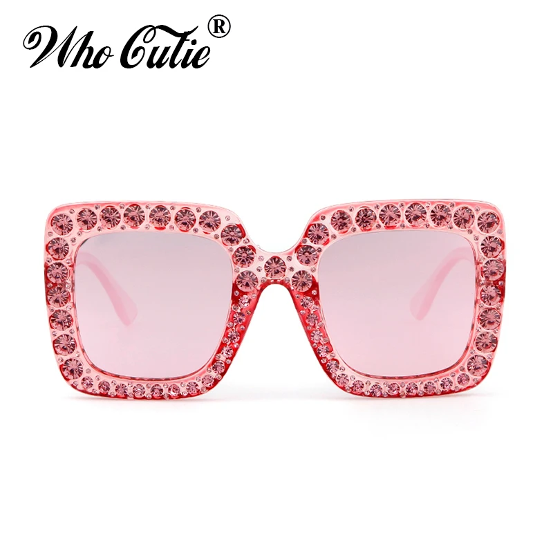 Кто милашка 2018 негабаритных квадратной оправе Стразы солнцезащитные очки для