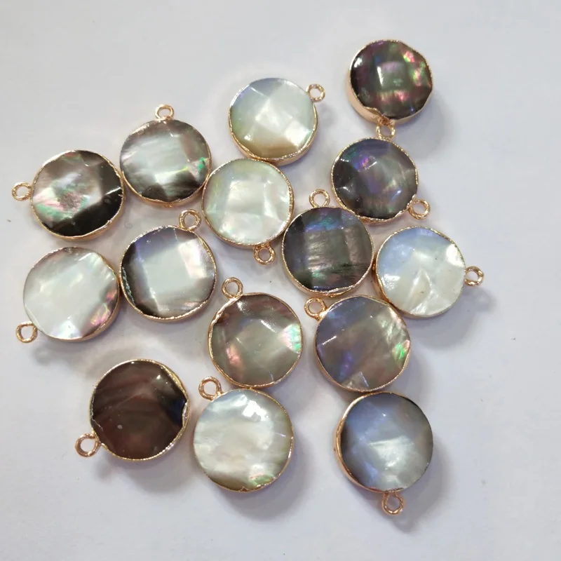 

2Pcs Natural Shell Pendant Faceted Round Shape Pendants For Charm Jewelry Making DIY Bracelet Necklaces Accessories Size 15x20mm