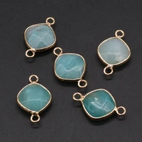 2pc natural gemstone pendants square shape gold plated amazonites connectors for jewelry making diy necklaces bracelet gifts