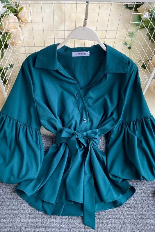 

2020 new fashion women's clothing lantern Sleeve Turn-down Collar womens tops and blouses