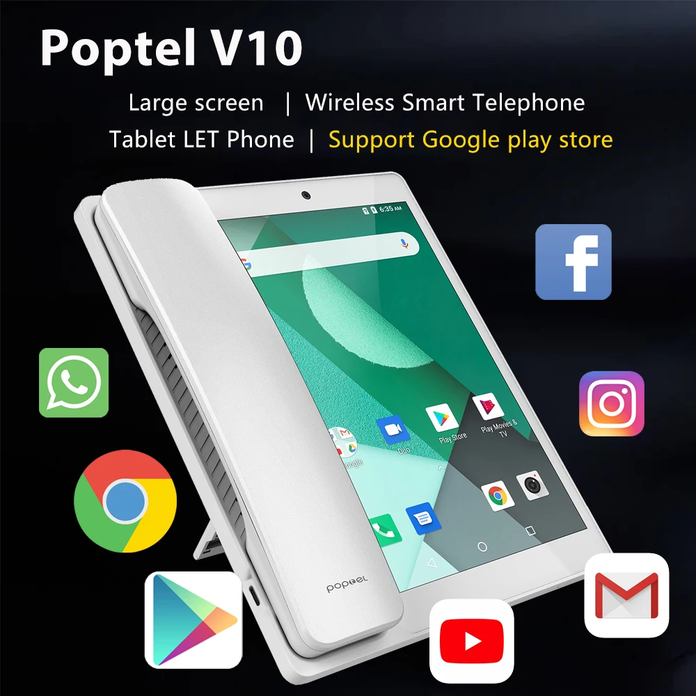Видеотелефон Poptel V10 Google Play Store 8 дюймов 2 ГБ/16 ГБ Bluetooth гарнитура для