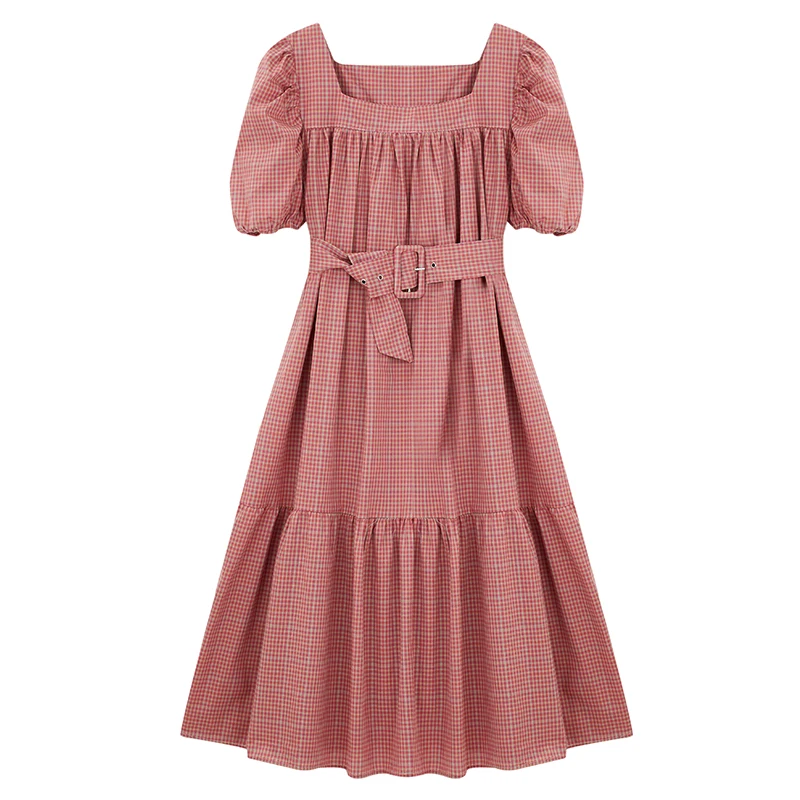 

Make spot square collar hubble-bubble sleeve bigger sizes sweet summer dress to restore ancient ways collect waist grid summer s