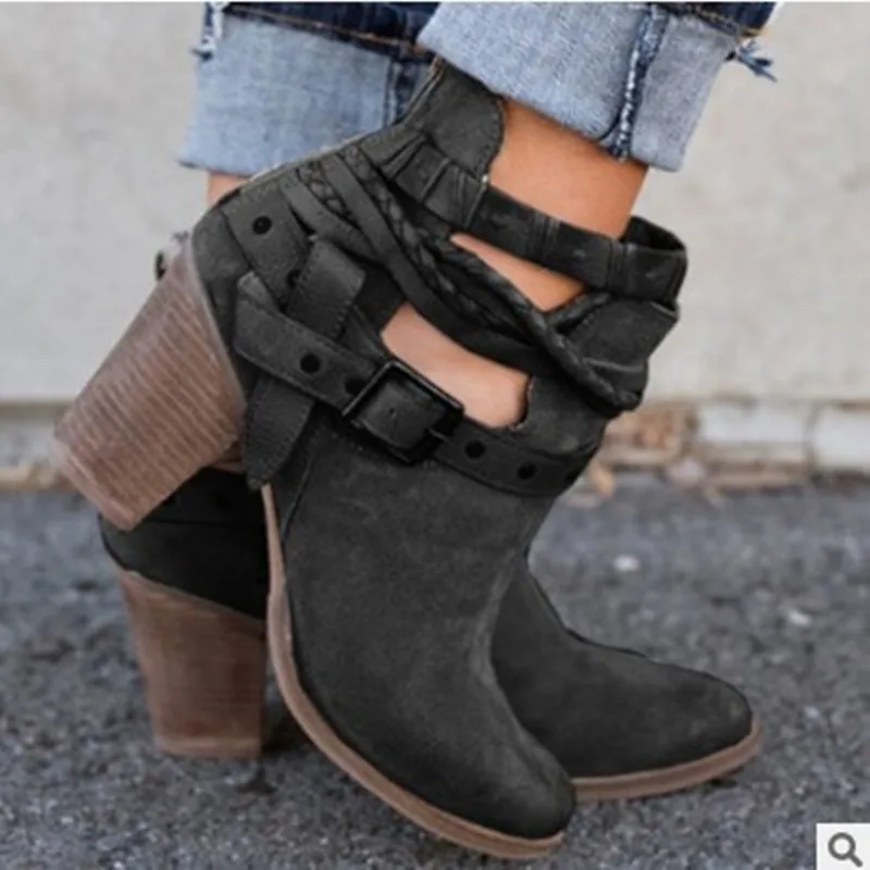 Женские ботинки с ремешком Пряжка из микрофибры модные круглым носком на среднем
