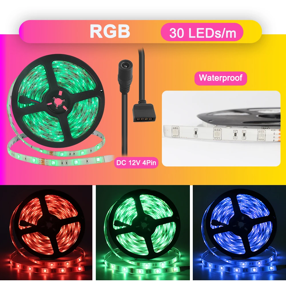 RGB Светодиодная лента 5050 5 м водонепроницаемая светодиодная Диодная контроллер