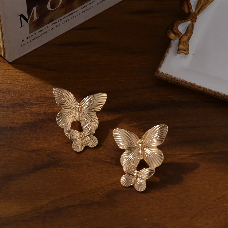 ALIUTOM Exaggerated Metal Butterfly Stud Earrings For Women Brincos Fashion Statement Party Charm Jewelry Accessories | Украшения и