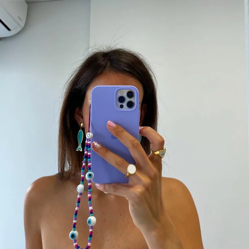 new creativity smiley vinly heishi chains star charm evil eye jewelry phone chain beaded strap wrist mobile phone lanyard free global shipping