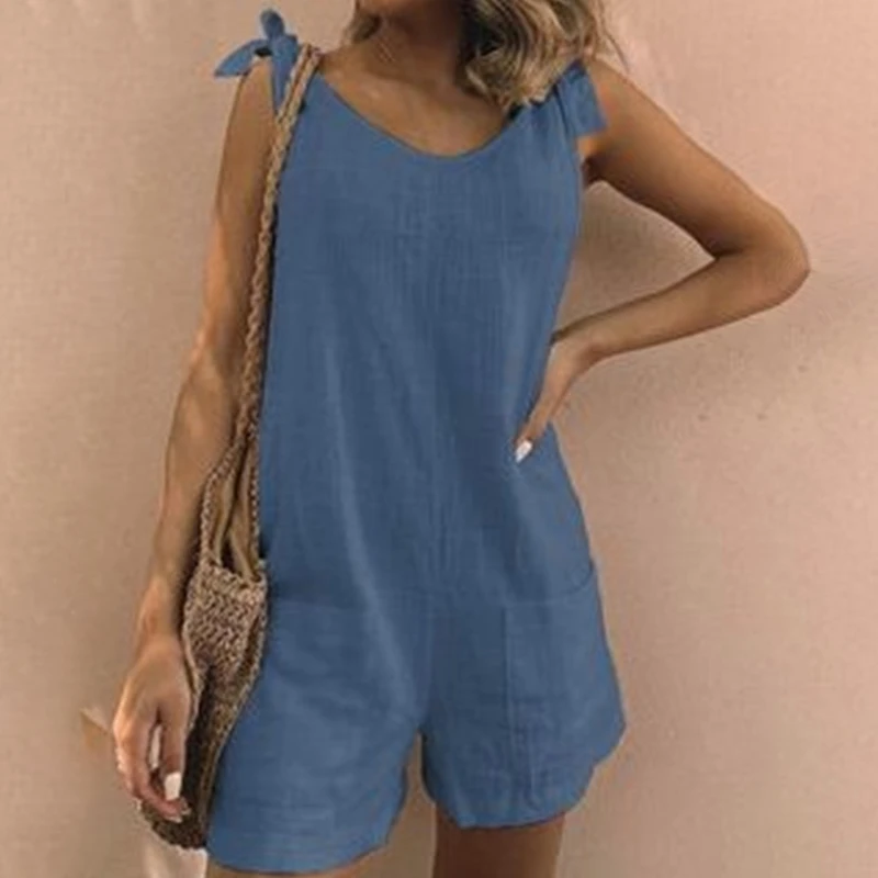 

Women's Suspender Jumpsuits 2023 Fashion Linen Summer Overalls Casual Playsuits Female Solid Pants Plus Size Turnip 2XL New