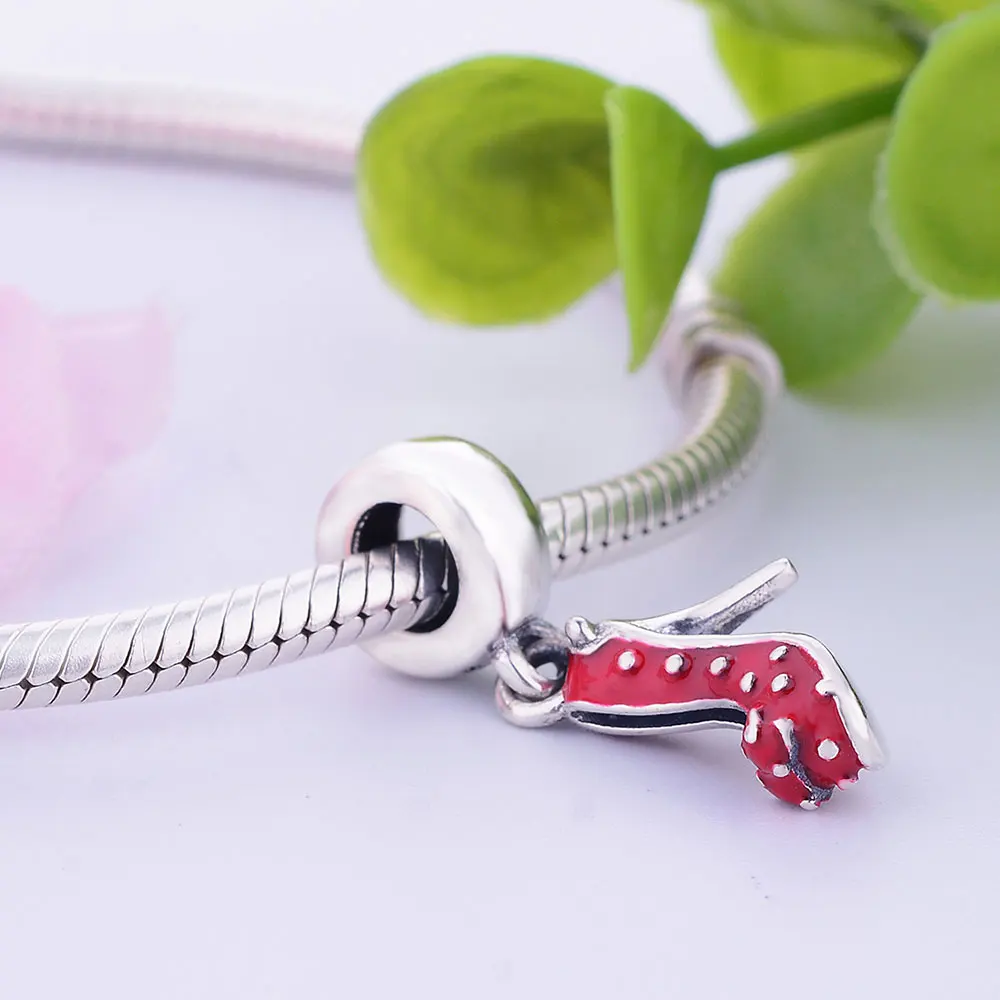 

Fits Original Pandora Charm Bracelet 2017 Winter High Heels Shoes 925 sterling Silver Beads DIY Jewelry With Red Enamel Charms