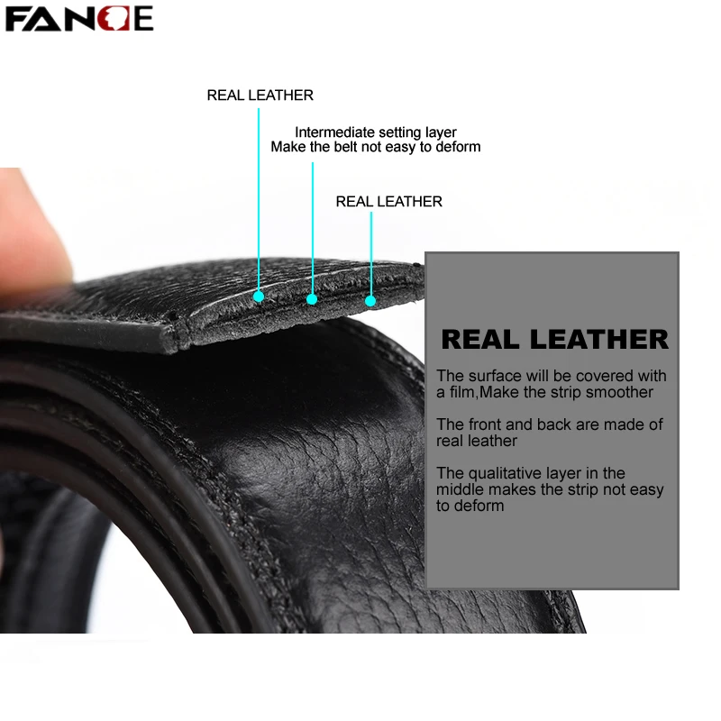 

FANGE men belt leather belt men automatic buckle high quality male Fashion jeans chain stretch solid luxury brand black FG3504B