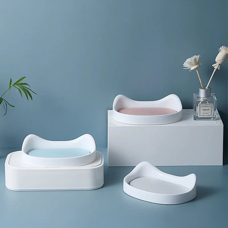 

Creative 2020 Cat Soap Box Double Drain Rack Bathroom Traceless Hole Free Adhesive Soap Dish Holder Bathroom Storage