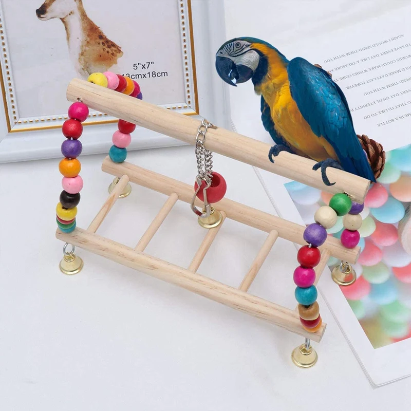 

Bird Parrot Toy Hanging Bird Swing - Parrot Ladder Bird Cage Chew Toy Set - Hanging Wooden Ladder Toy for Birds