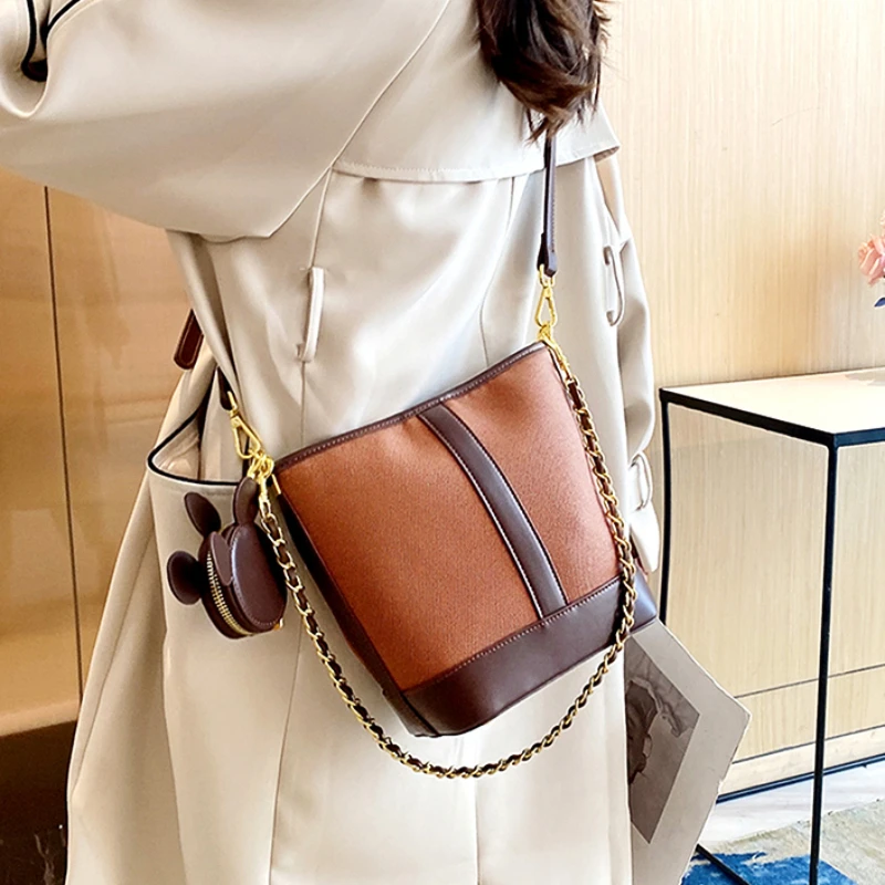 

High Quality Mini Bags Bucket 2 Pcs Compsite Women Handbag Chain Shoulder Crossbody Bags Oxford Luxury Designer Sac
