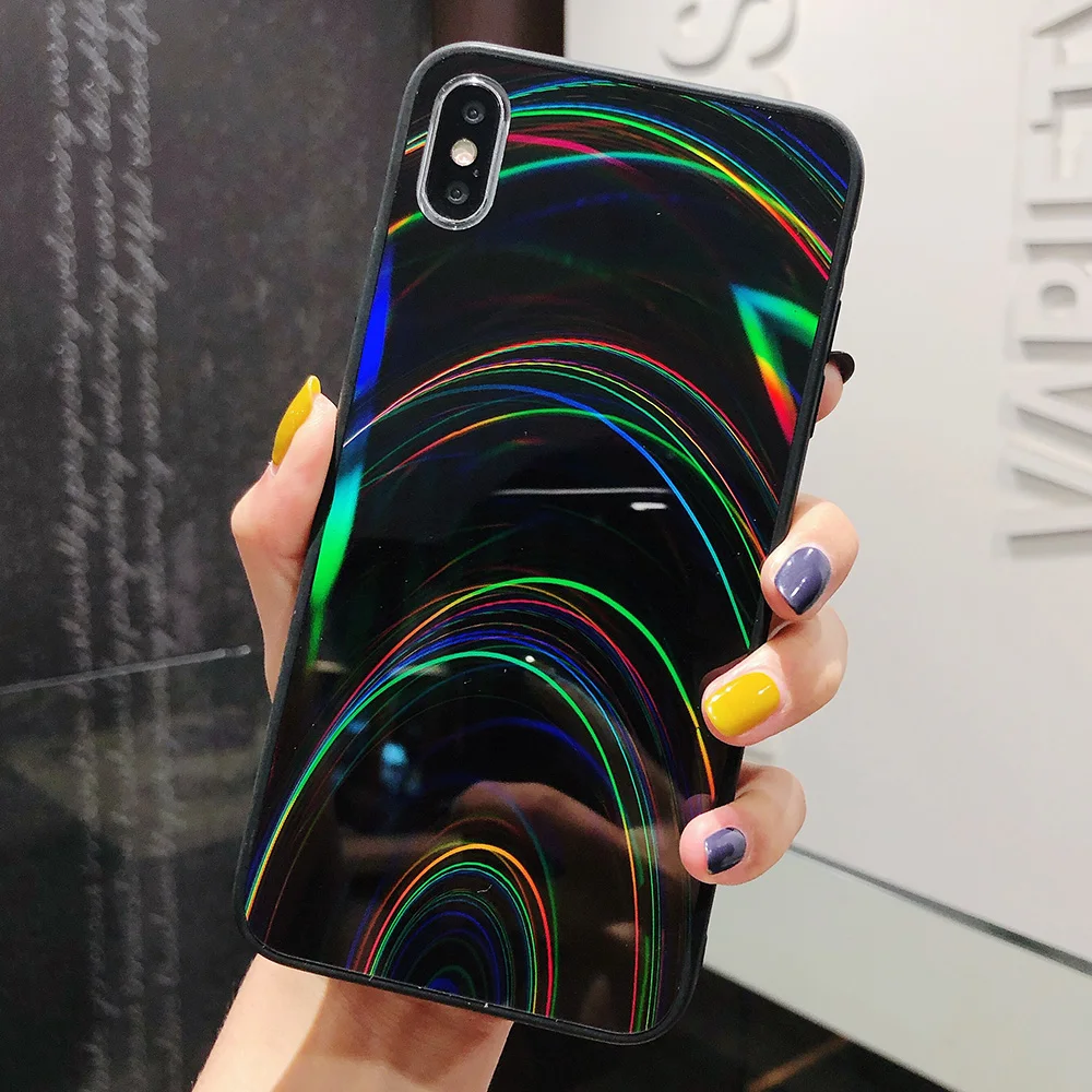 JONSNOW Голографический лазерный чехол с призмой для iPhone 11 Pro X XR XS Max чехол s 3D радужный блестящий чехол для телефона для iPhone 7 8 6S 6 Plus - Цвет: Черный