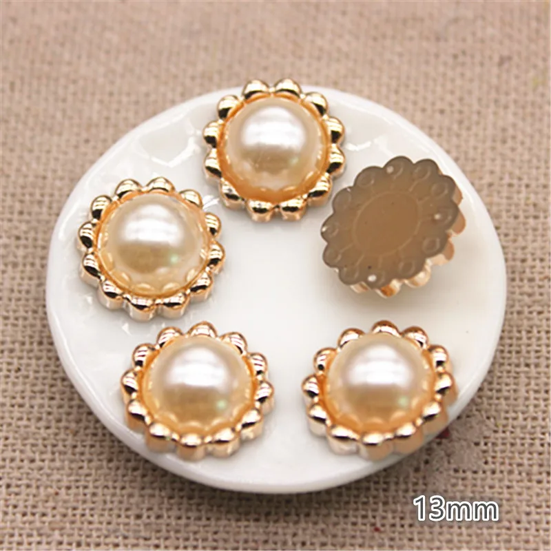 50 шт 13 мм Золотой цветок жемчуг пластиковая плоская задняя Кнопка украшения