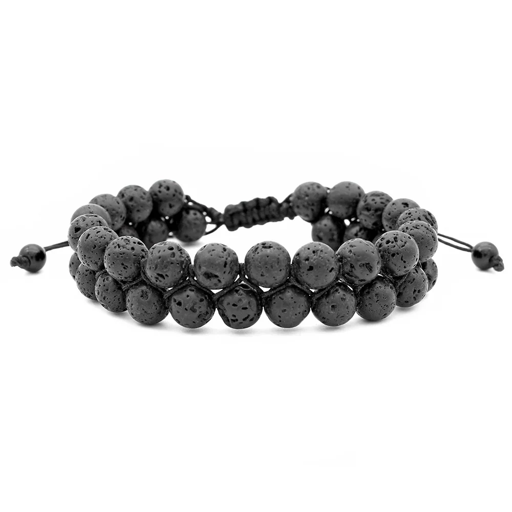 

8mm Lava Natural Stone Synthetic Braided Rope Double Bracelet Indian Beads Jewelry Couple Gifts Lover Bangle Accessories