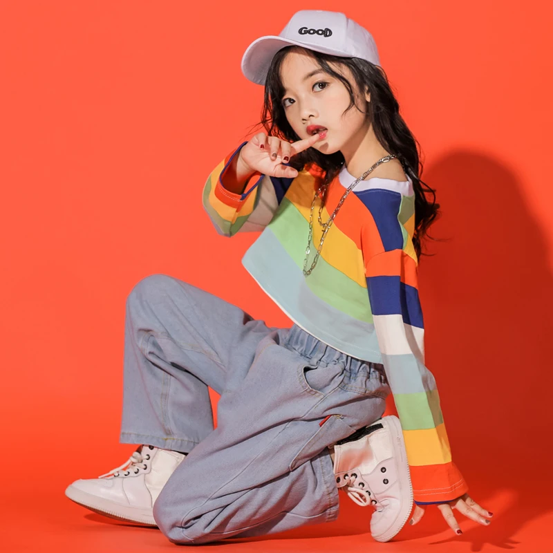 Детская одежда для выступлений в стиле хип хоп джинсовые брюки наряды девочек