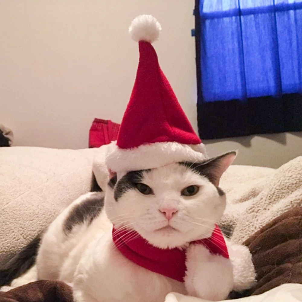 

Christmas Dog and cat Santa Suit.Pure cotton Hat and Neckerchief for Celebration