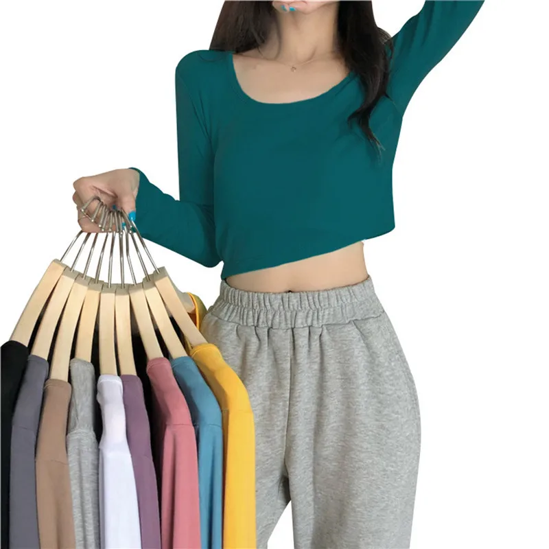 

Women's Bottoming Shirt For Autumn And Winter New Korean Version Of Pure Color T-shirt Slim Long-sleeved Small Shirt Short Top