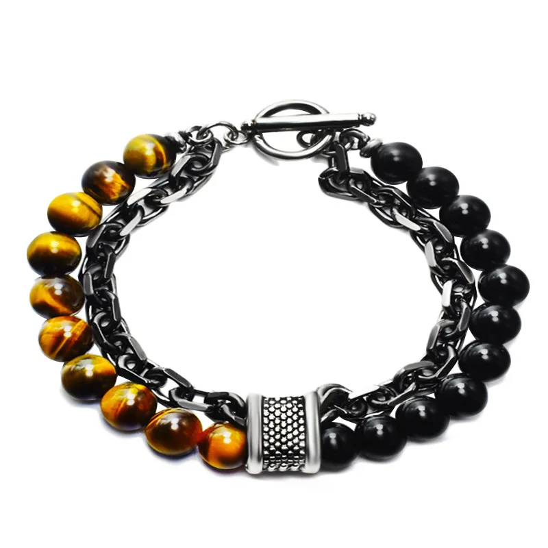Мужской двухслойный браслет из натурального камня с бусинами женский