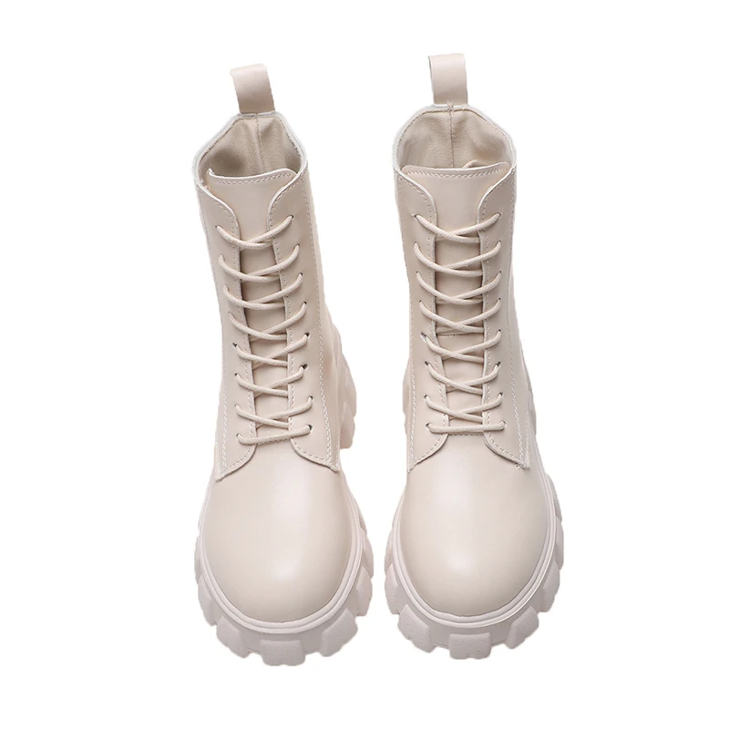 

Женские ботильоны на массивной платформе, теплые плюшевые ботинки из искусственной кожи на толстой подошве, со шнуровкой, Осень-зима 2022