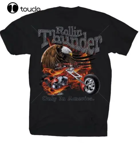 Мужская рубашка 2019 новые футболки с принтом Rollin Thunder Chopper футболка Rocker Biker Us America