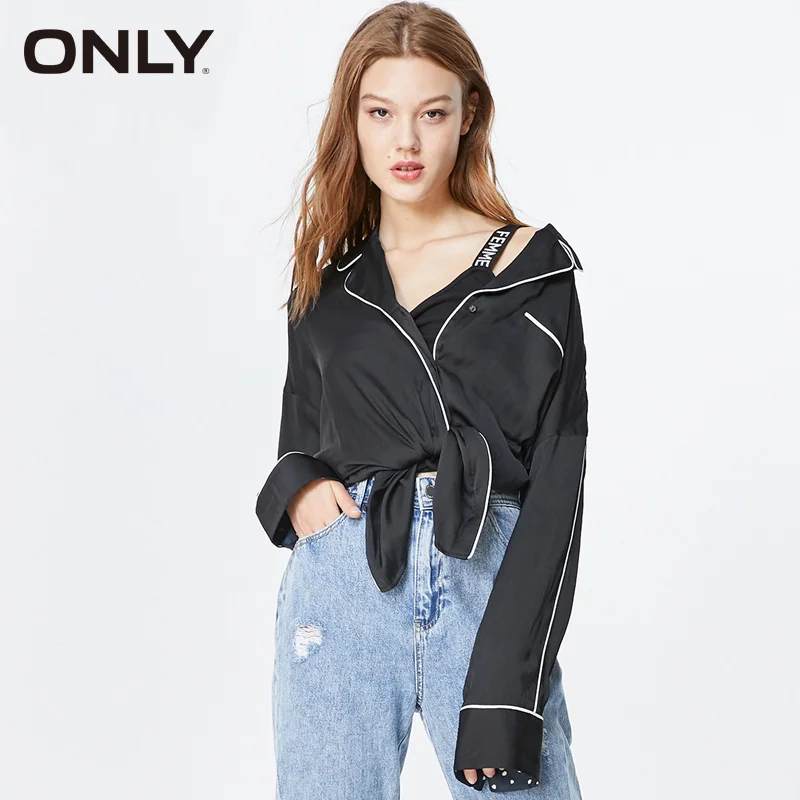 Только женская Свободная шифоновая рубашка с длинными рукавами | 119305555|