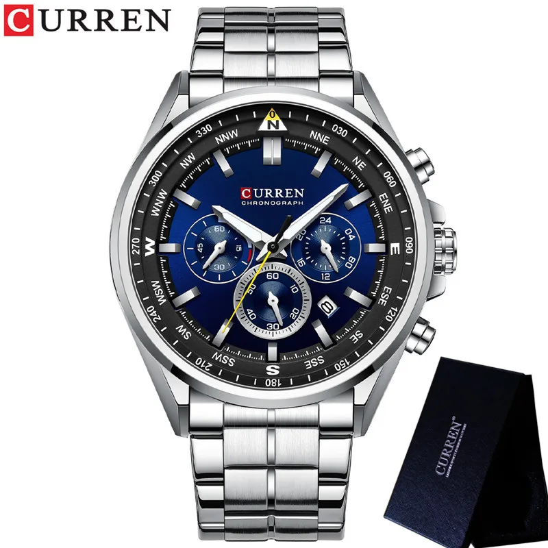 Часы наручные CURREN Мужские с хронографом водонепроницаемые брендовые Роскошные
