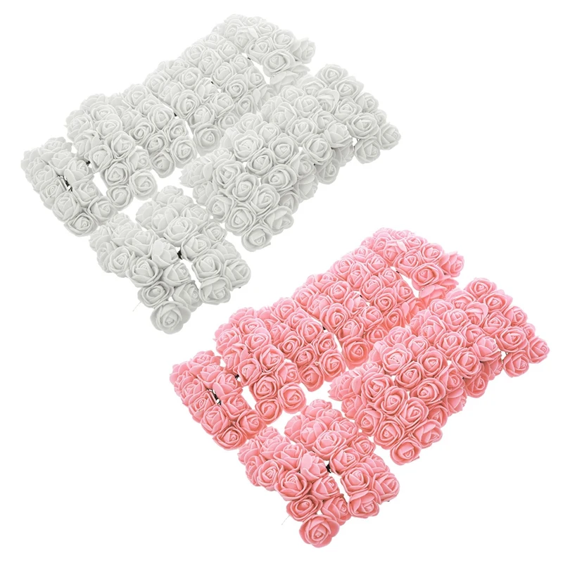 

244Pcs 2CM PE Rose Foam Mini Flower Bouquet Solid Color/Wedding Decoration, White & Peach Pink