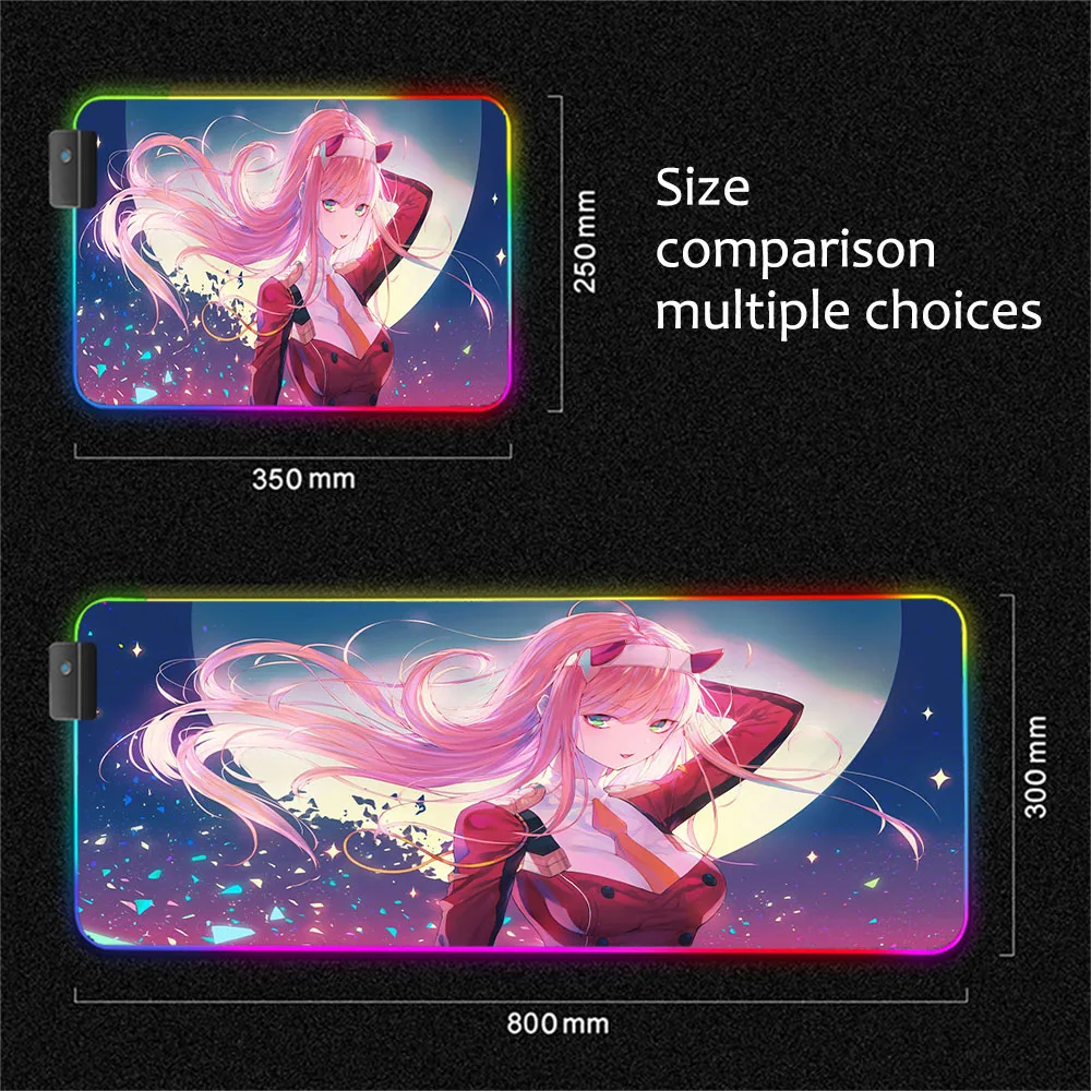 anime darling in the franxx mouse pad rgb kawaii gaming accessories luminous led zero two laptop gamer keyboard carpet mat desk free global shipping