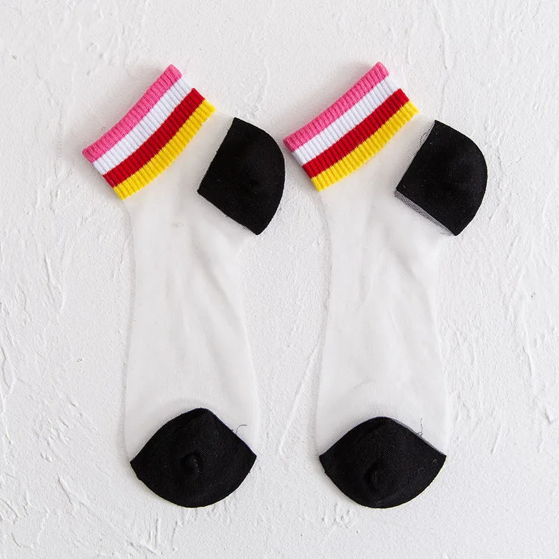 Модные прозрачные радужные короткие носки в стиле Ins женские летние тонкие до
