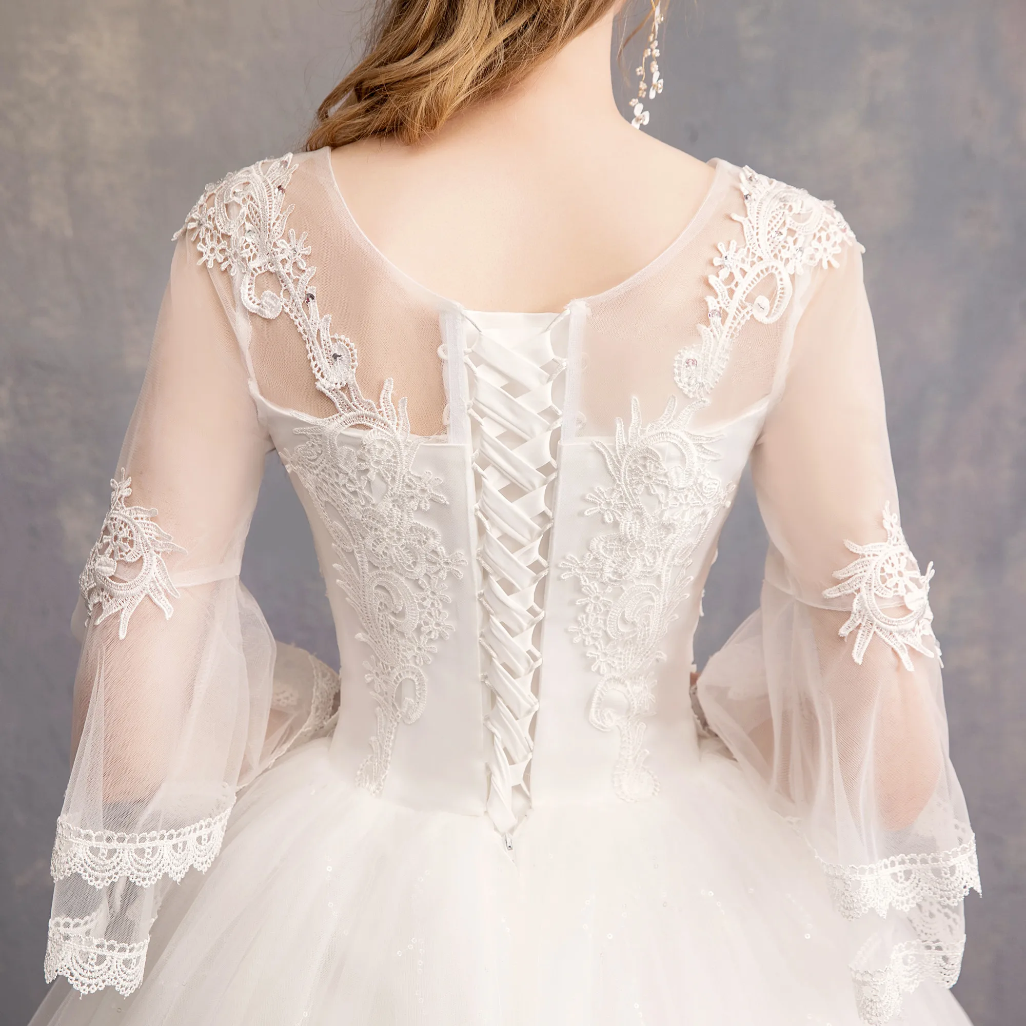 Винтажное Кружевное белое свадебное платье принцессы роскошное с круглым