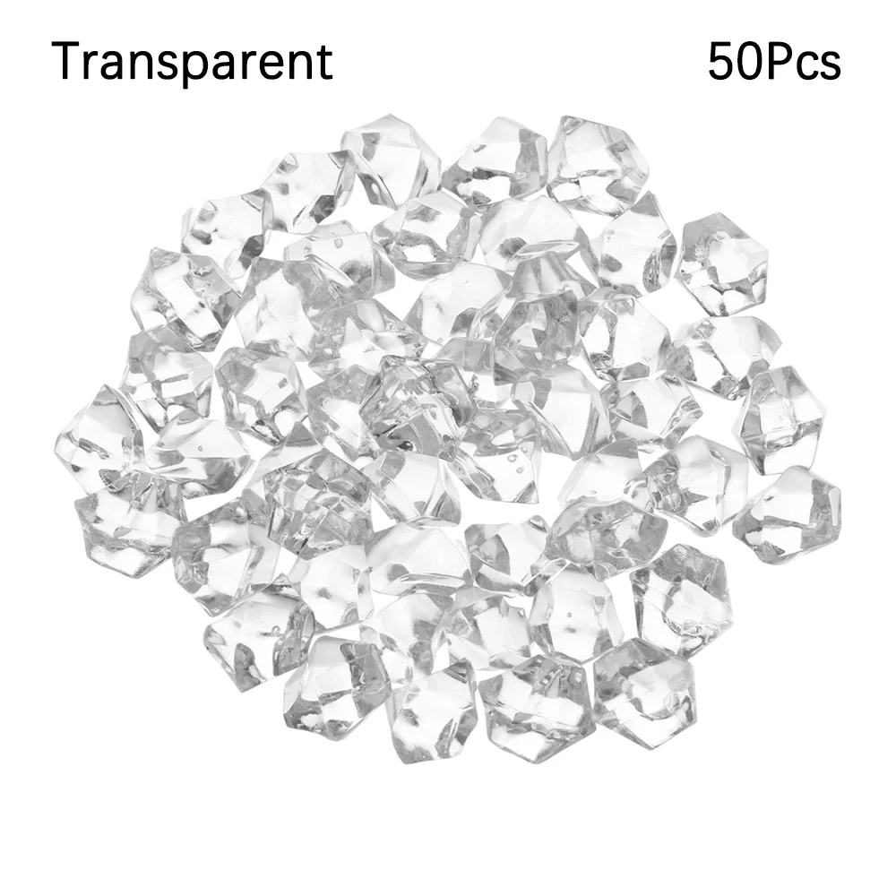 transparent 50 шт. красочные искусственные камни булыжники хрустальные кубики льда наполнитель для сосудов галька аквариум пейзаж аквариум домашнее приспособление для украшения - Цвет: transparent