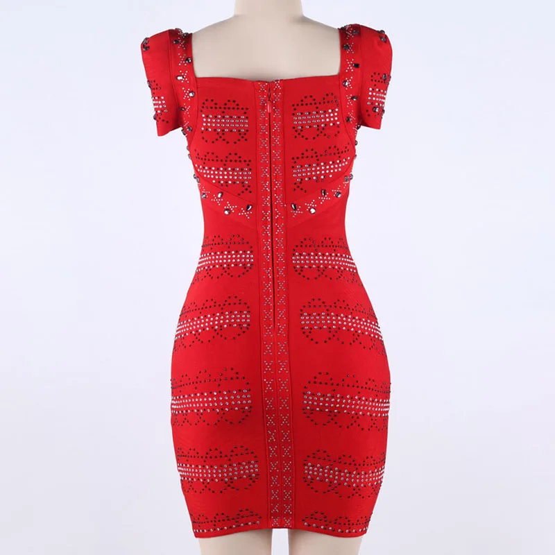 Женское Бандажное платье ручной работы летнее с коротким рукавом украшенное