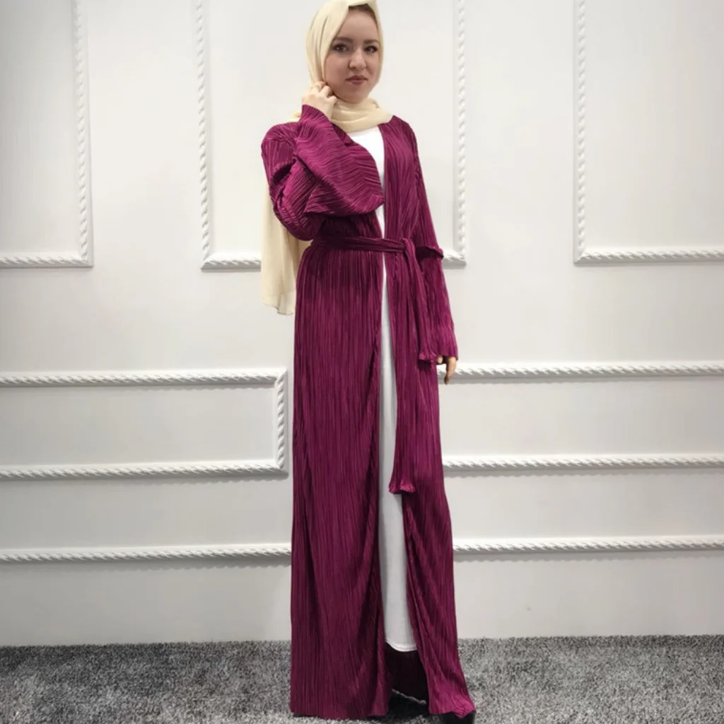 

2021 Muslim Women's Summer Style Muslim Dubai Cardigan Gown with Pressed Pleated Flared Sleeves Woman Abaya Dubai Kuftan