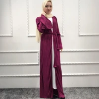 2021 muslim womens summer style muslim dubai cardigan gown with pressed pleated flared sleeves woman abaya dubai kuftan