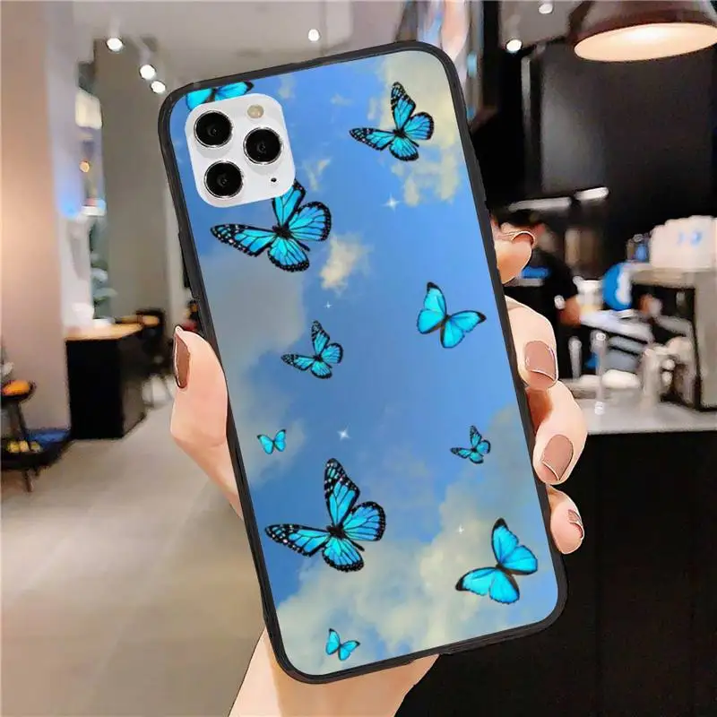 

Butterfly Phone Case for iphone 11 12 Pro Max Black Cover Xs X XR 7 8 6 6S Plus 5 5S SE 2020 Fundas Coque Etui