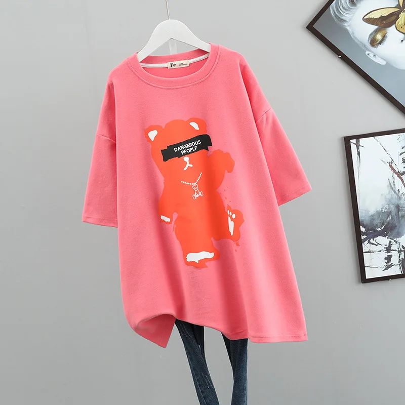 

2022 Spring Summer New Loose Slimming Simple Cartoon Brushed Short Sleeved T-shirt Casual Thickened Women Top Tide Free Shipping