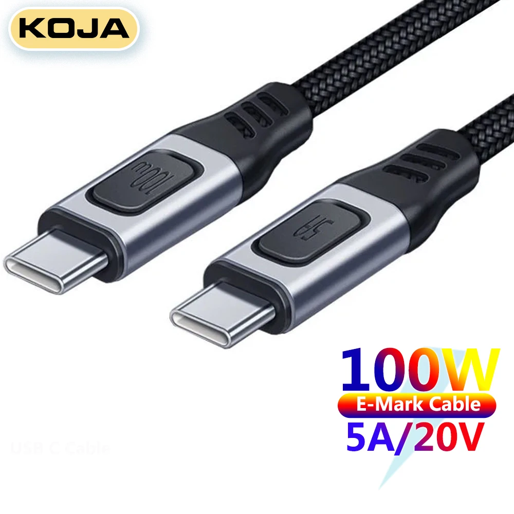 

5A Type C Cable PD 100W Fast Charging Cord E-MARK Nylon Braided Wire For MacBook Laptop IPad Huawei Samsung iPhone Xiaomi Phone