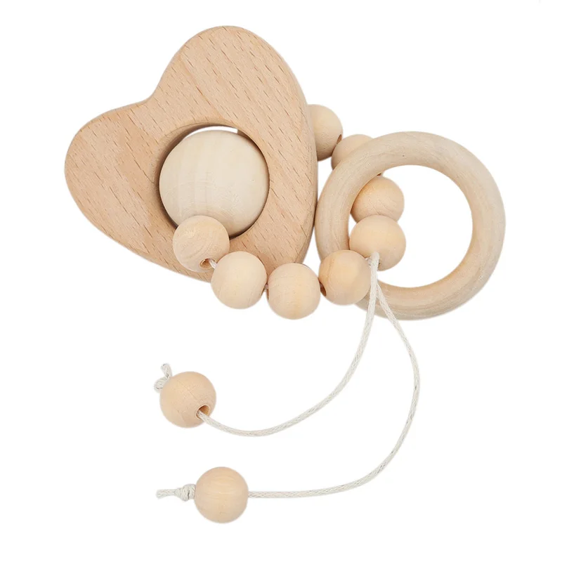 

New Baby Organic Wood Silicone Animal Shaped Beads Rattle Toy Toddler Baby Nursing Bracelets Wooden Teether Crochet Chew Beads