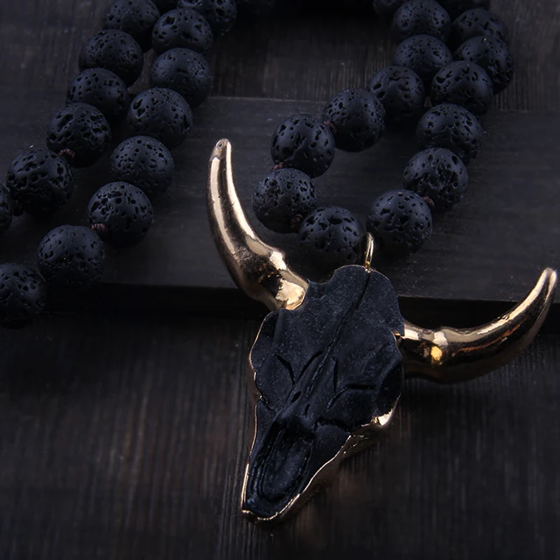 MOODPC модные богемные ювелирные изделия камень узелк 3 цвета рог кулон ожерелье для