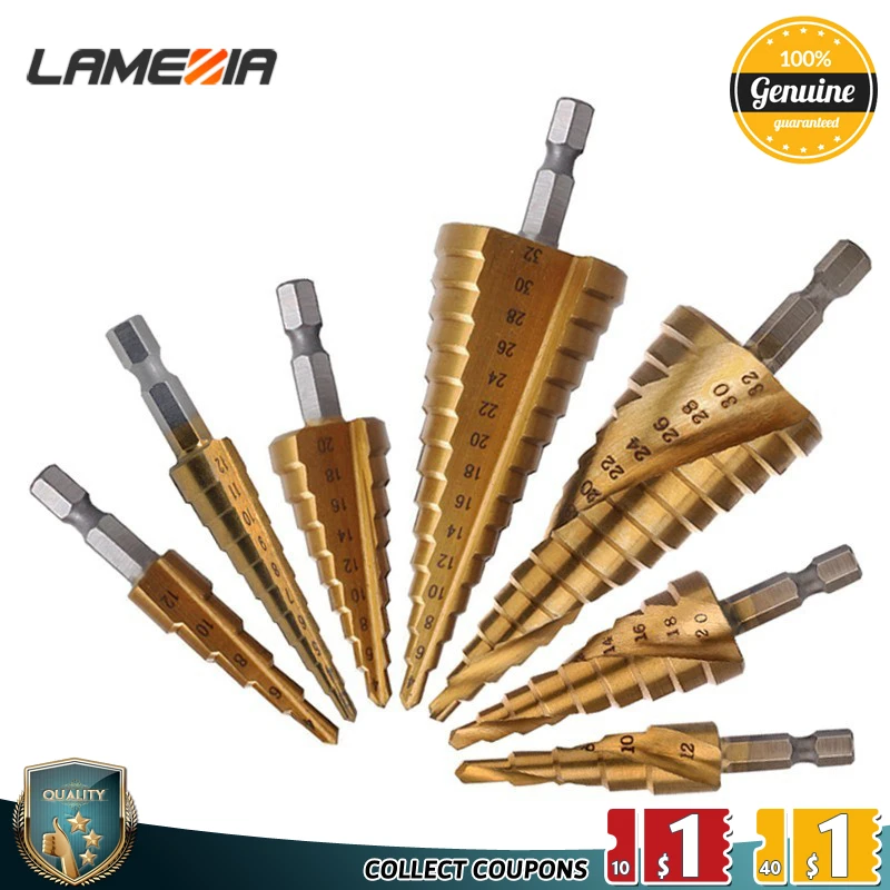 

LAMEZIA 3-12/4-12/4-20/4-32 HSS Stepped Drill Bits Hex Hank Hole Saw Carpenter Tools For Metal Drilling