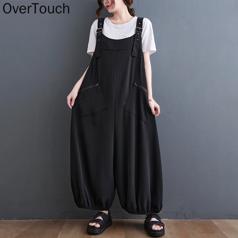 

Женские свободные комбинезоны в стиле оверсайз, черные однотонные длинные брюки в повседневном стиле, модель 6XL на лето, 2021