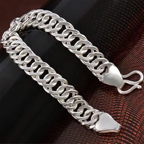 

S990 Sterling Silver Horsewhip Bracelet Men's Hip Hop Domineering Thick 99 Pure Silver Flat Chain Female Couple Bracelet Customi