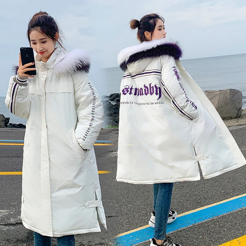 Zqlz Зимняя парка с меховым воротником и капюшоном Mujer длинная куртка хлопковой
