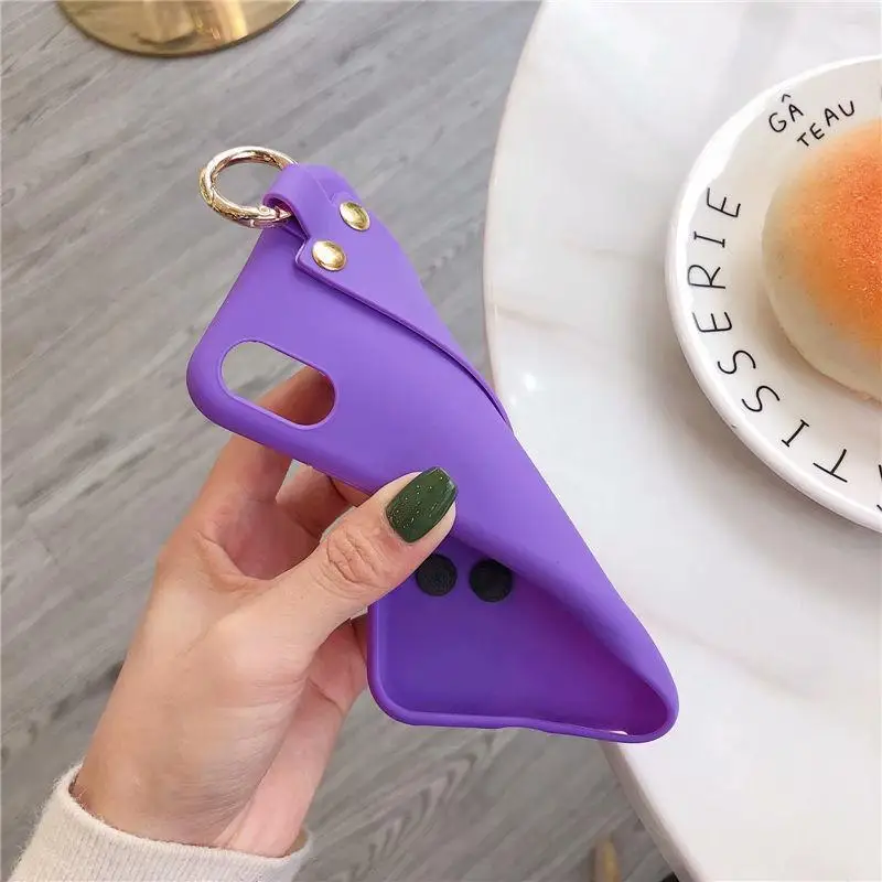 

Candy Color Wrist Strap Holder Case For iPhone 12 11 Pro XS Max 7 8 6S Plus Soft Silicone Bracket Case For iPhone XR 12 11Pro 11