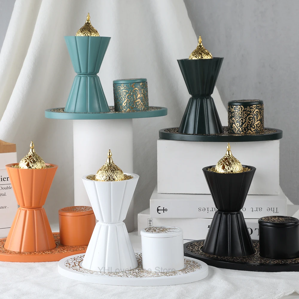

3 in 1 Incense Burner Arabic Muslim Resin Incense Burners Set Middle East Ceramics Portable Incense Holder Bakhoor Home Decor
