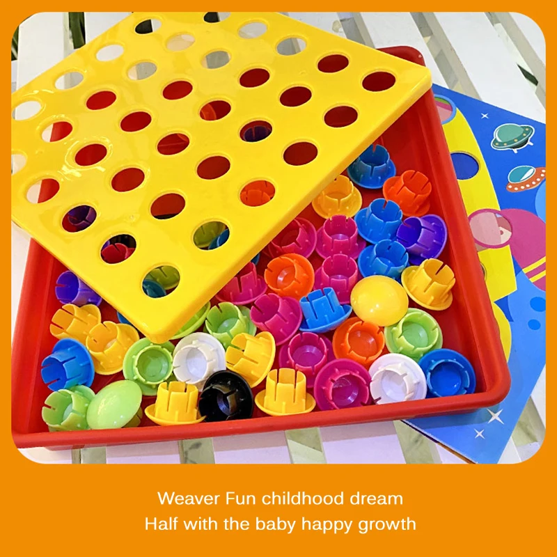 

Baby Creative Mosaic Picture Puzzles Board Educational Toys Kids 3D Puzzles Toy Colorful Buttons Assembling Mushrooms Nails Kit